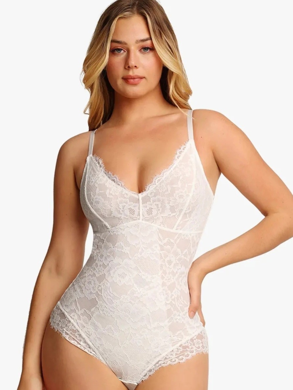 Shapewear Firm Control Smoothing Full Lace Thong Bodysuit. New Without Tag